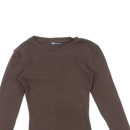 Zara Womens Brown Polyester Bodysuit One-Piece Size S Snap