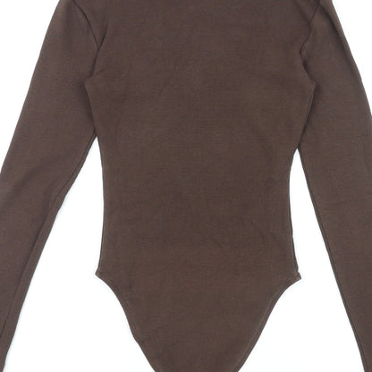Zara Womens Brown Polyester Bodysuit One-Piece Size S Snap