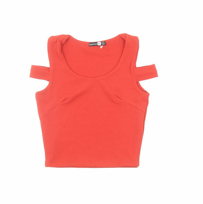 Boohoo Womens Red Polyester Cropped Tank Size 6 Round Neck - Cut Out Detail