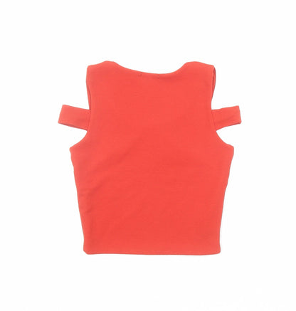 Boohoo Womens Red Polyester Cropped Tank Size 6 Round Neck - Cut Out Detail