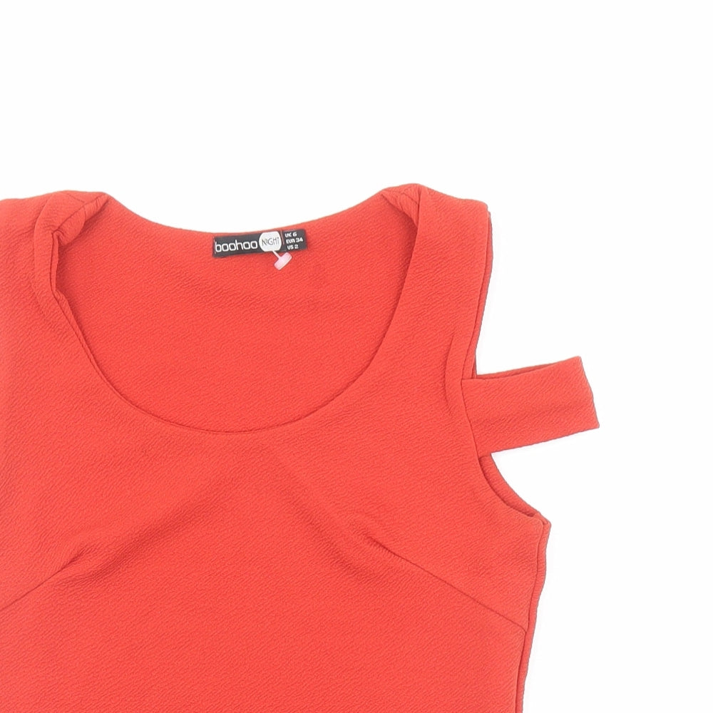 Boohoo Womens Red Polyester Cropped Tank Size 6 Round Neck - Cut Out Detail