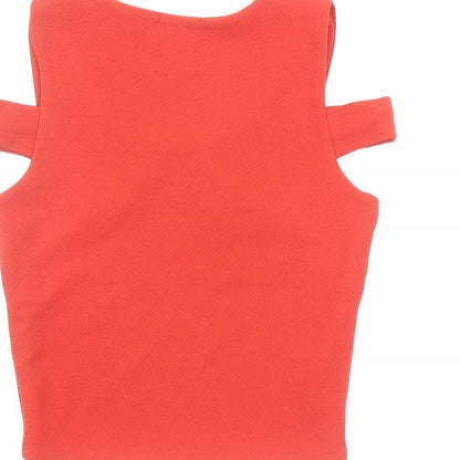 Boohoo Womens Red Polyester Cropped Tank Size 6 Round Neck - Cut Out Detail