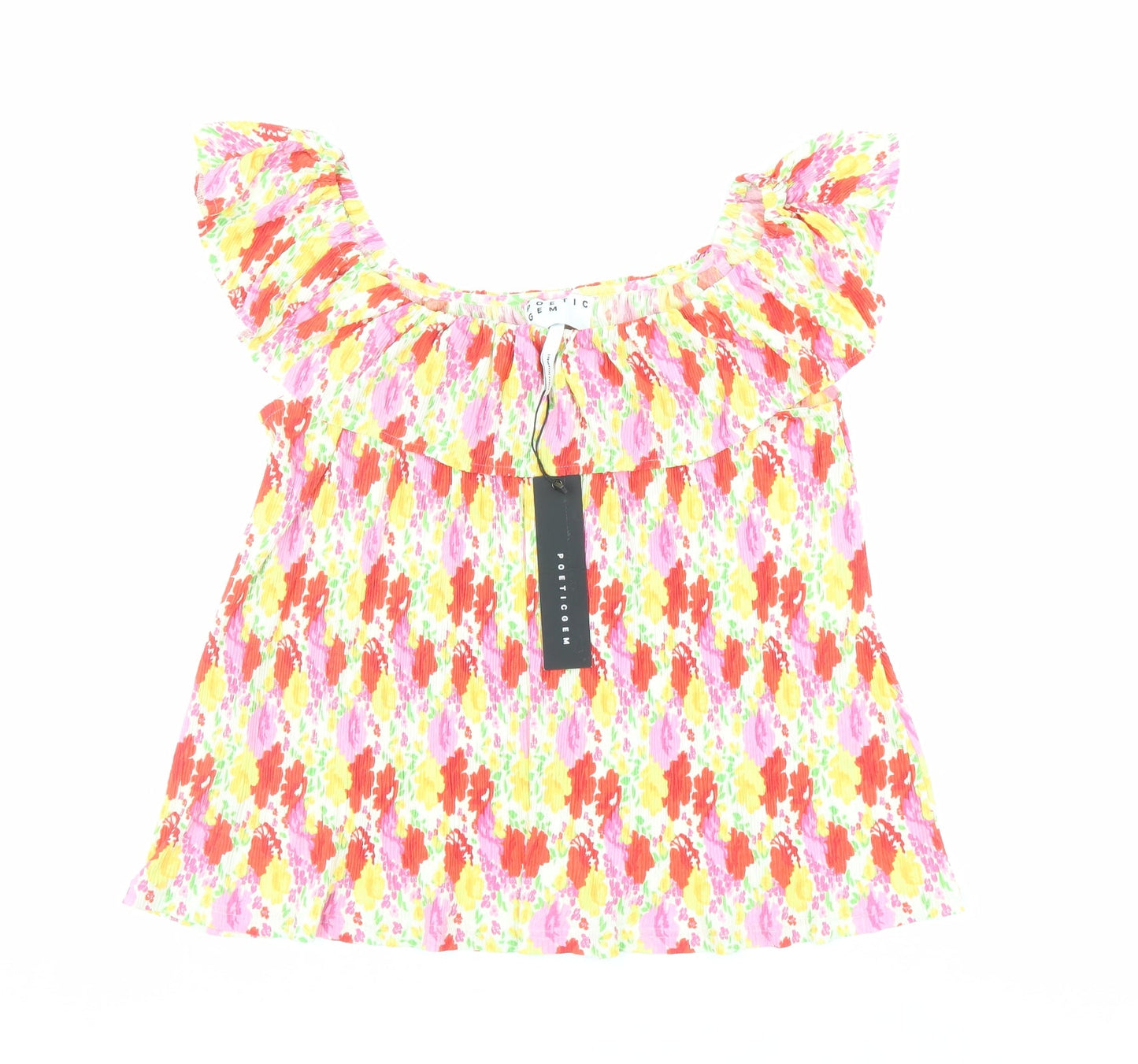 Poetic Gem Womens Multicoloured Geometric Polyester Basic Blouse Size 12 Boat Neck