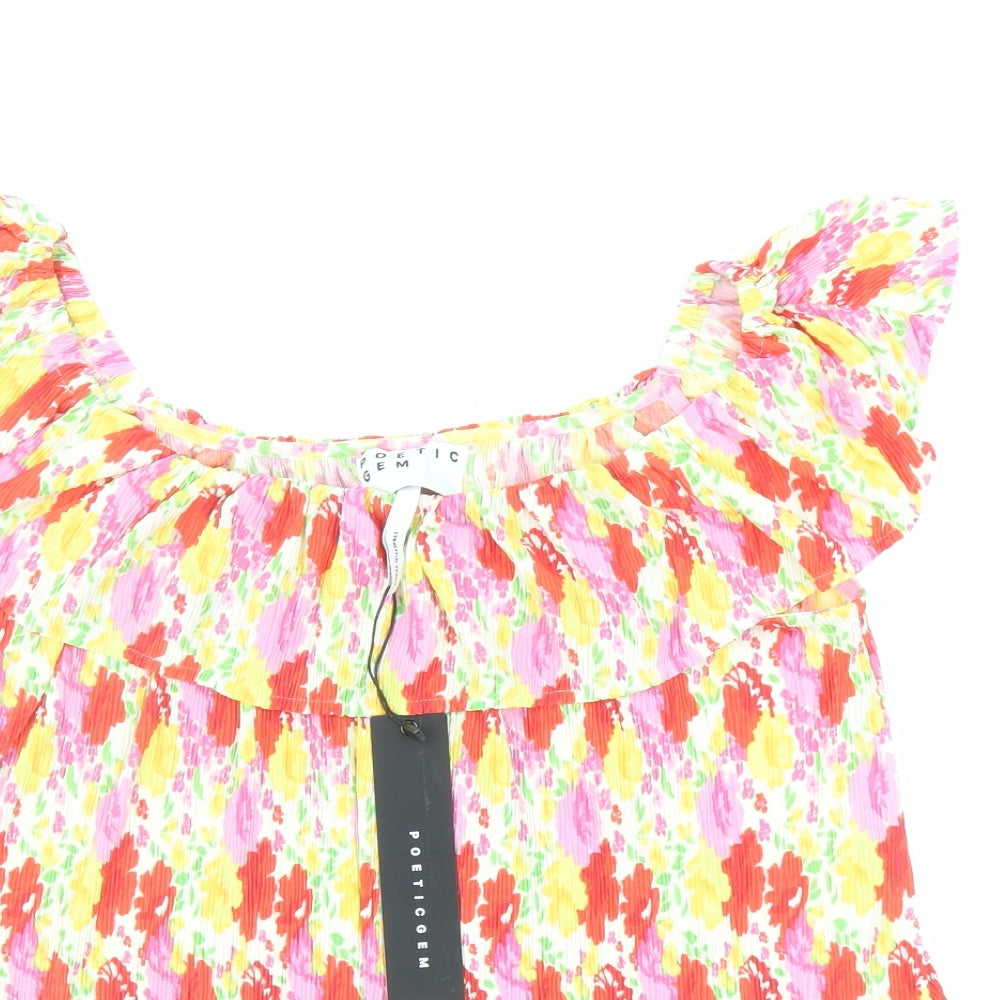 Poetic Gem Womens Multicoloured Geometric Polyester Basic Blouse Size 12 Boat Neck