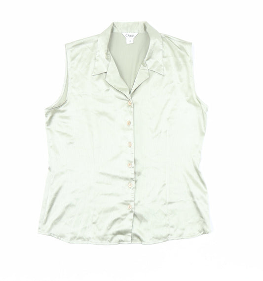 Womens UK Size 14 OPUS Green Basic Button-Up