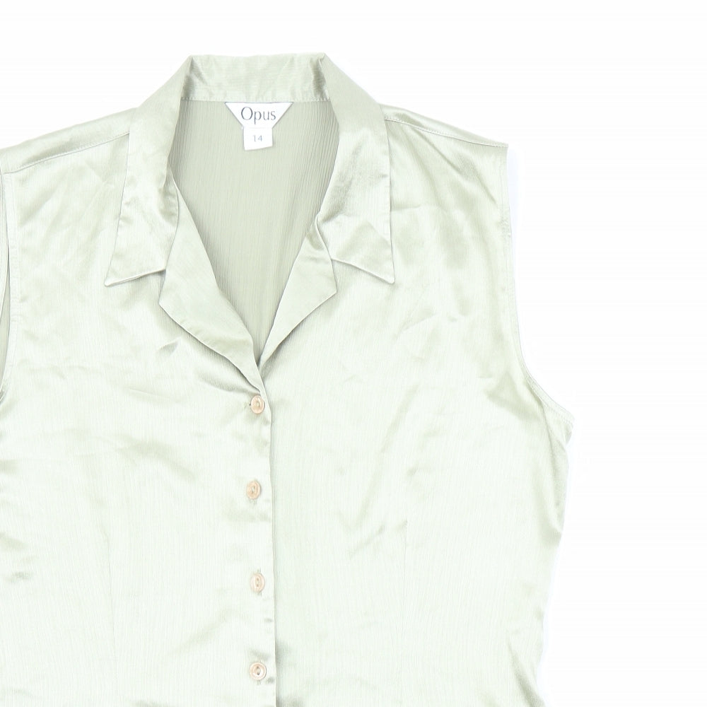 Womens UK Size 14 OPUS Green Basic Button-Up
