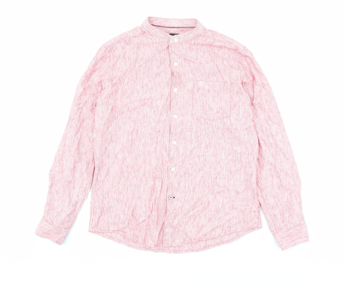 Net Play Mens Pink Cotton Button-Up Size 40 Mock Neck Button