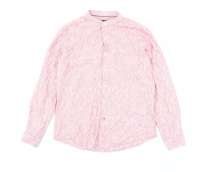 Net Play Mens Pink Cotton Button-Up Size 40 Mock Neck Button