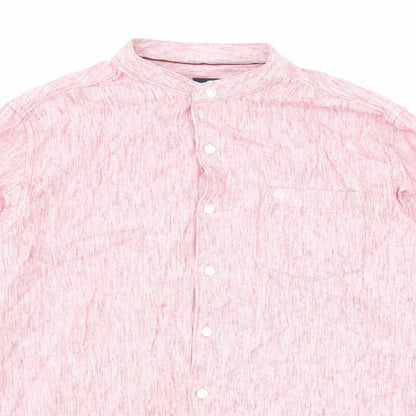 Net Play Mens Pink Cotton Button-Up Size 40 Mock Neck Button