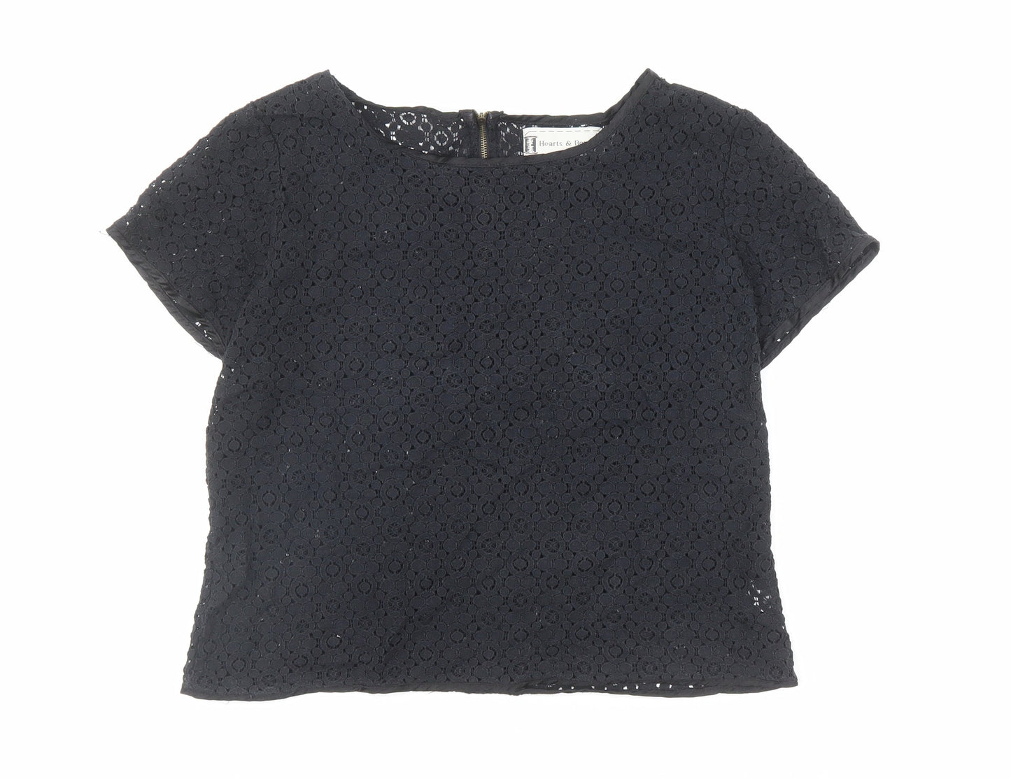 Womens UK Size M Hearts & Bows Black Basic T-Shirt