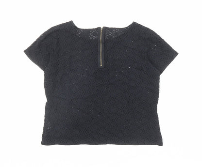 Womens UK Size M Hearts & Bows Black Basic T-Shirt
