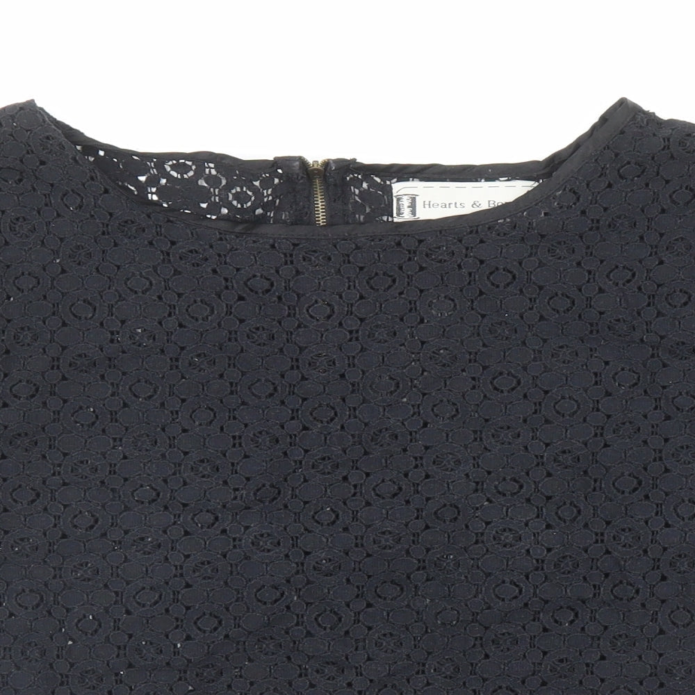 Womens UK Size M Hearts & Bows Black Basic T-Shirt