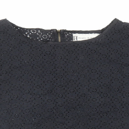 Womens UK Size M Hearts & Bows Black Basic T-Shirt