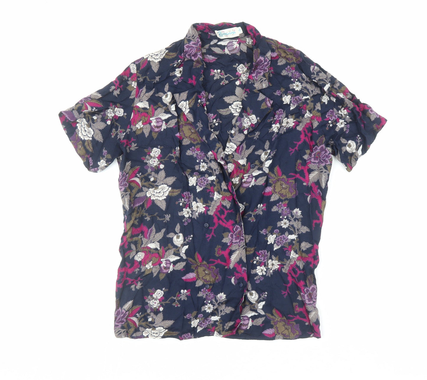 Rosanna Womens Blue Floral Viscose Basic Button-Up Size 12 Collared