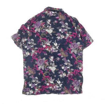 Rosanna Womens Blue Floral Viscose Basic Button-Up Size 12 Collared