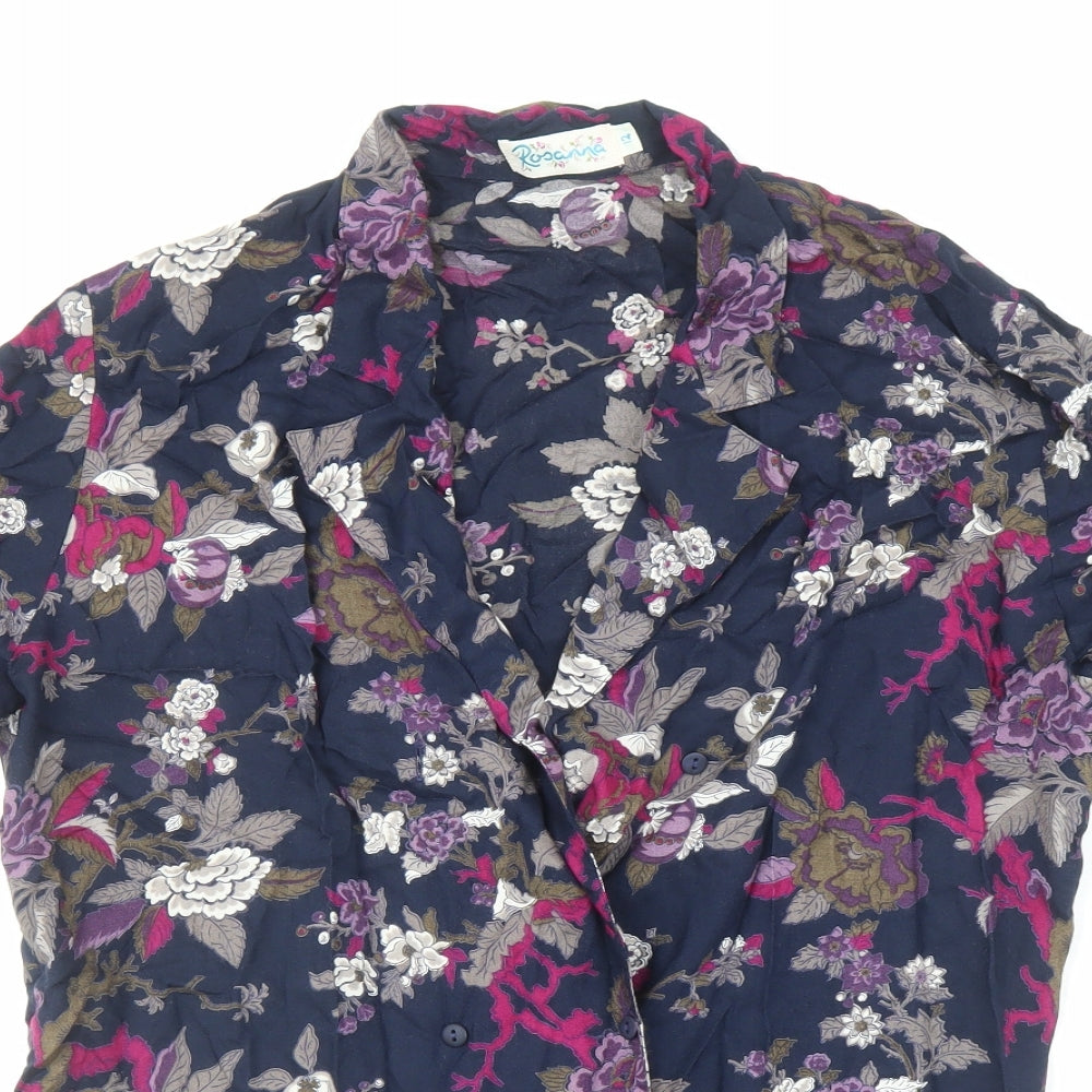Rosanna Womens Blue Floral Viscose Basic Button-Up Size 12 Collared