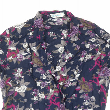 Rosanna Womens Blue Floral Viscose Basic Button-Up Size 12 Collared