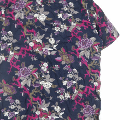 Rosanna Womens Blue Floral Viscose Basic Button-Up Size 12 Collared