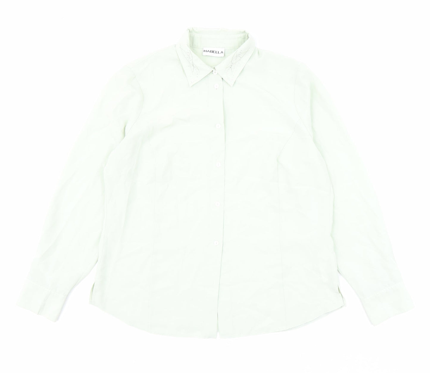 Habella Womens Green Polyester Basic Button-Up Size 12 Collared - Rhinestone Detail