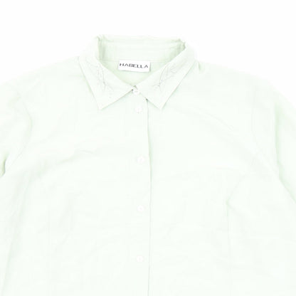 Habella Womens Green Polyester Basic Button-Up Size 12 Collared - Rhinestone Detail