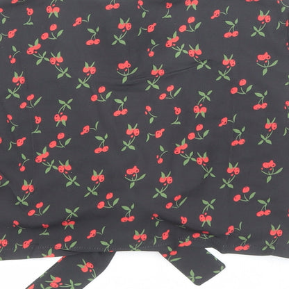 Zaful Womens Black Geometric Polyester Basic Blouse Size 8 V-Neck - Cherry Print