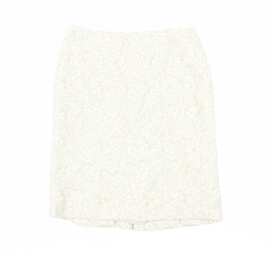 Ann Taylor Womens Beige Geometric Cotton Straight & Pencil Skirt Size 4 Zip