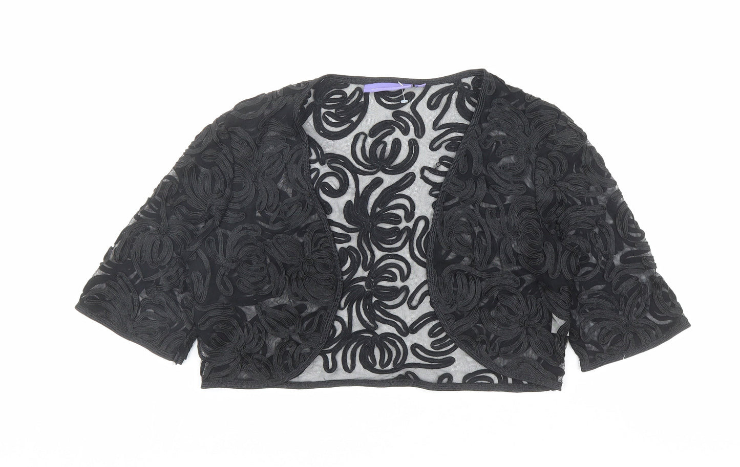 Autonomy Womens Black V-Neck Nylon Cardigan Jumper Size 14 - Open Cropped