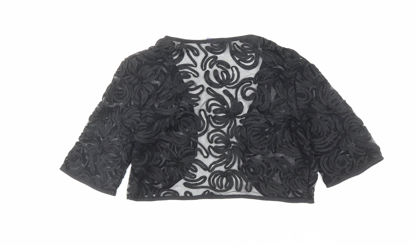 Autonomy Womens Black V-Neck Nylon Cardigan Jumper Size 14 - Open Cropped