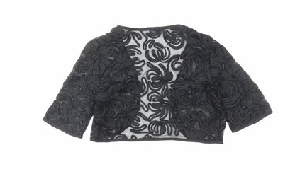 Autonomy Womens Black V-Neck Nylon Cardigan Jumper Size 14 - Open Cropped