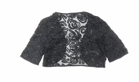 Autonomy Womens Black V-Neck Nylon Cardigan Jumper Size 14 - Open Cropped