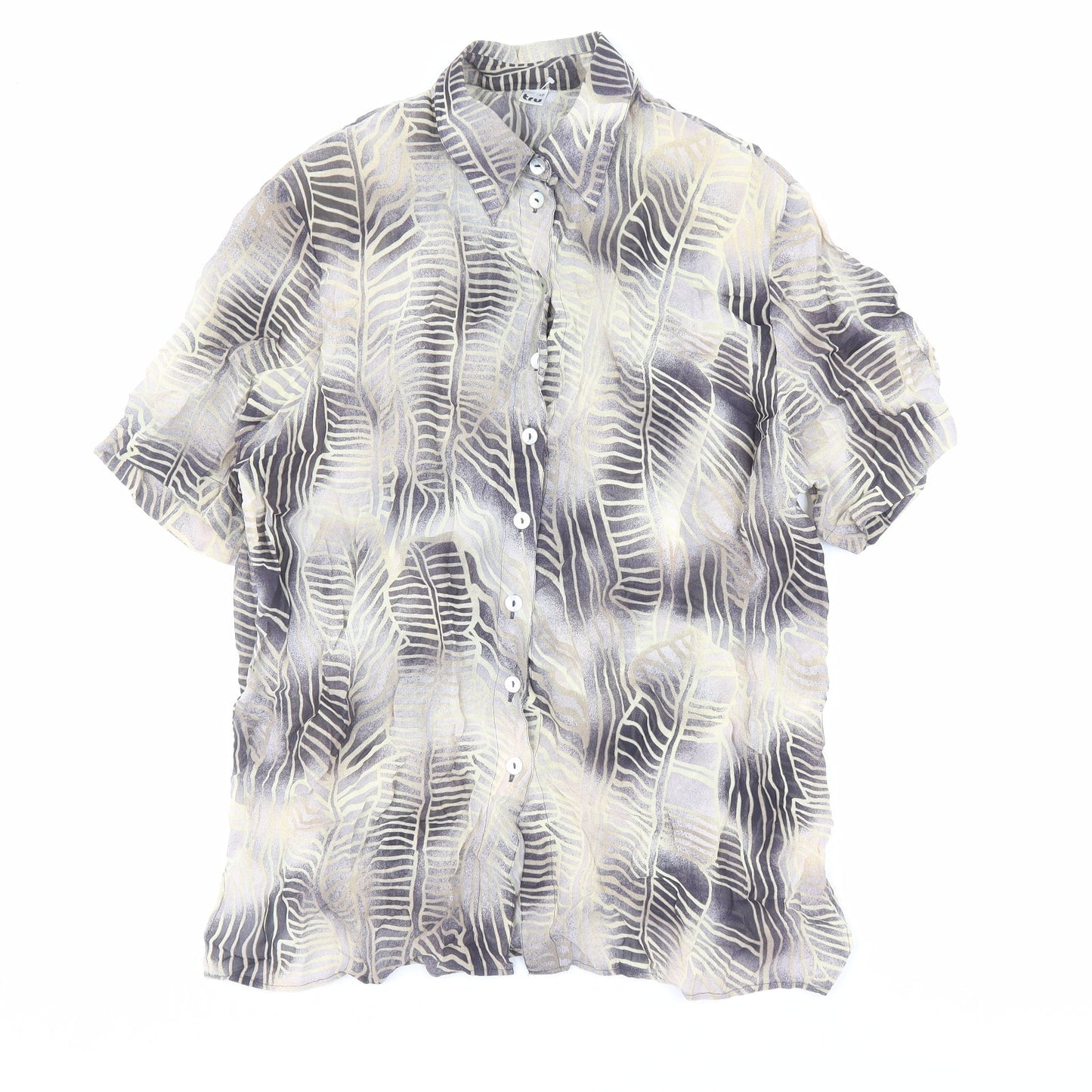 Tru Womens Multicoloured Geometric Viscose Basic Button-Up Size 12 Collared
