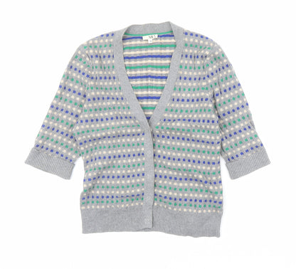 N.W.3 Womens Multicoloured V-Neck Geometric Cotton Cardigan Jumper Size 12