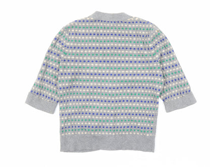 N.W.3 Womens Multicoloured V-Neck Geometric Cotton Cardigan Jumper Size 12