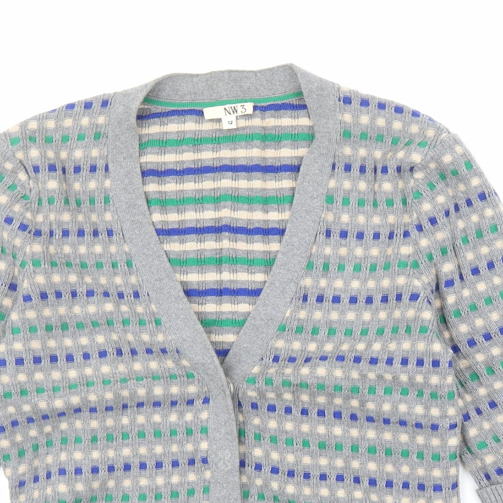 N.W.3 Womens Multicoloured V-Neck Geometric Cotton Cardigan Jumper Size 12