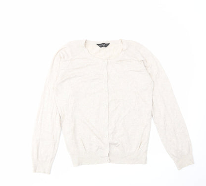 Dorothy Perkins Womens Beige Crew Neck Cotton Cardigan Jumper Size 14 - Buttons