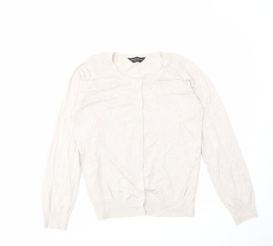 Dorothy Perkins Womens Beige Crew Neck Cotton Cardigan Jumper Size 14 - Buttons