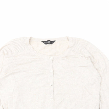 Dorothy Perkins Womens Beige Crew Neck Cotton Cardigan Jumper Size 14 - Buttons