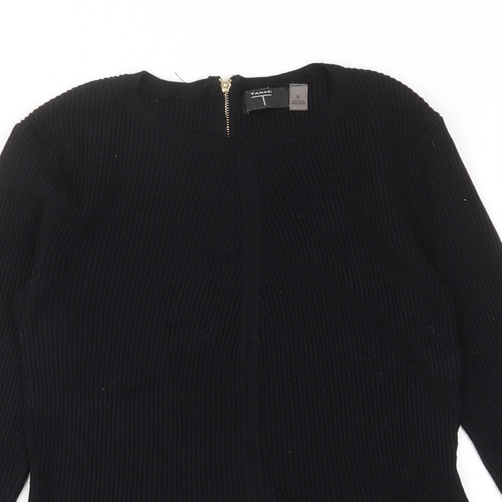 T Tahari Womens Black Crew Neck Viscose Pullover Jumper Size M - Stretch