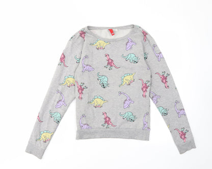 H&M Womens Grey Geometric Cotton Pullover Sweatshirt Size XS Pullover - Dinosaur Print