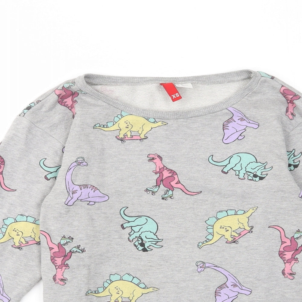 H&M Womens Grey Geometric Cotton Pullover Sweatshirt Size XS Pullover - Dinosaur Print