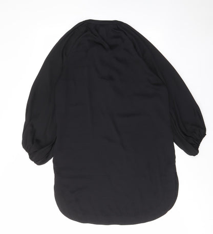 H&M Womens Black Polyester A-Line Size 8 V-Neck Pullover - Tassled, Keyhole neck