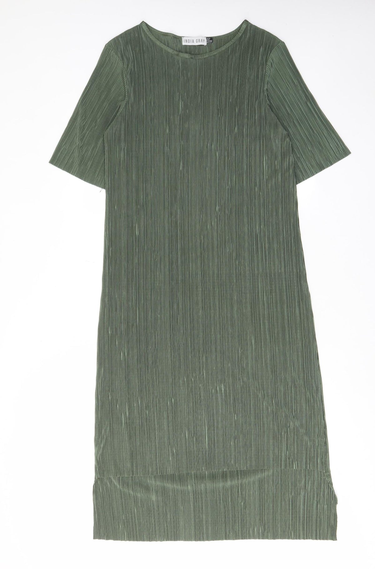 India Gray Womens Green Polyester A-Line Size 10 Crew Neck Pullover - Pleated