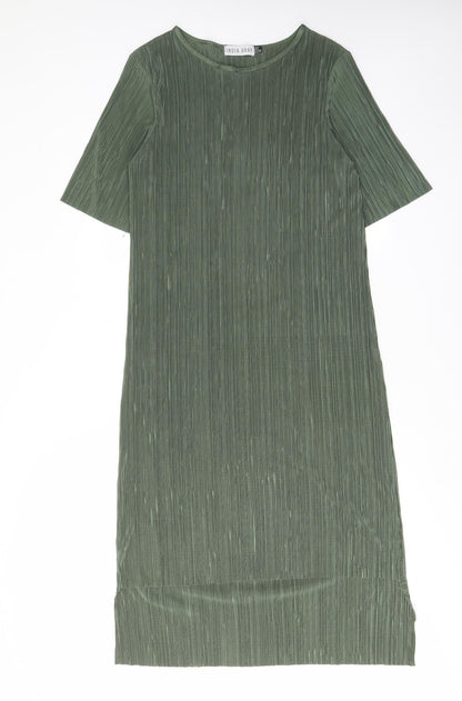 India Gray Womens Green Polyester A-Line Size 10 Crew Neck Pullover - Pleated