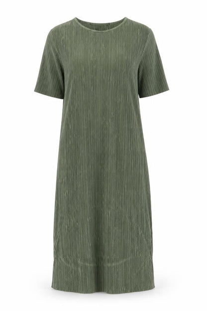 India Gray Womens Green Polyester A-Line Size 10 Crew Neck Pullover - Pleated