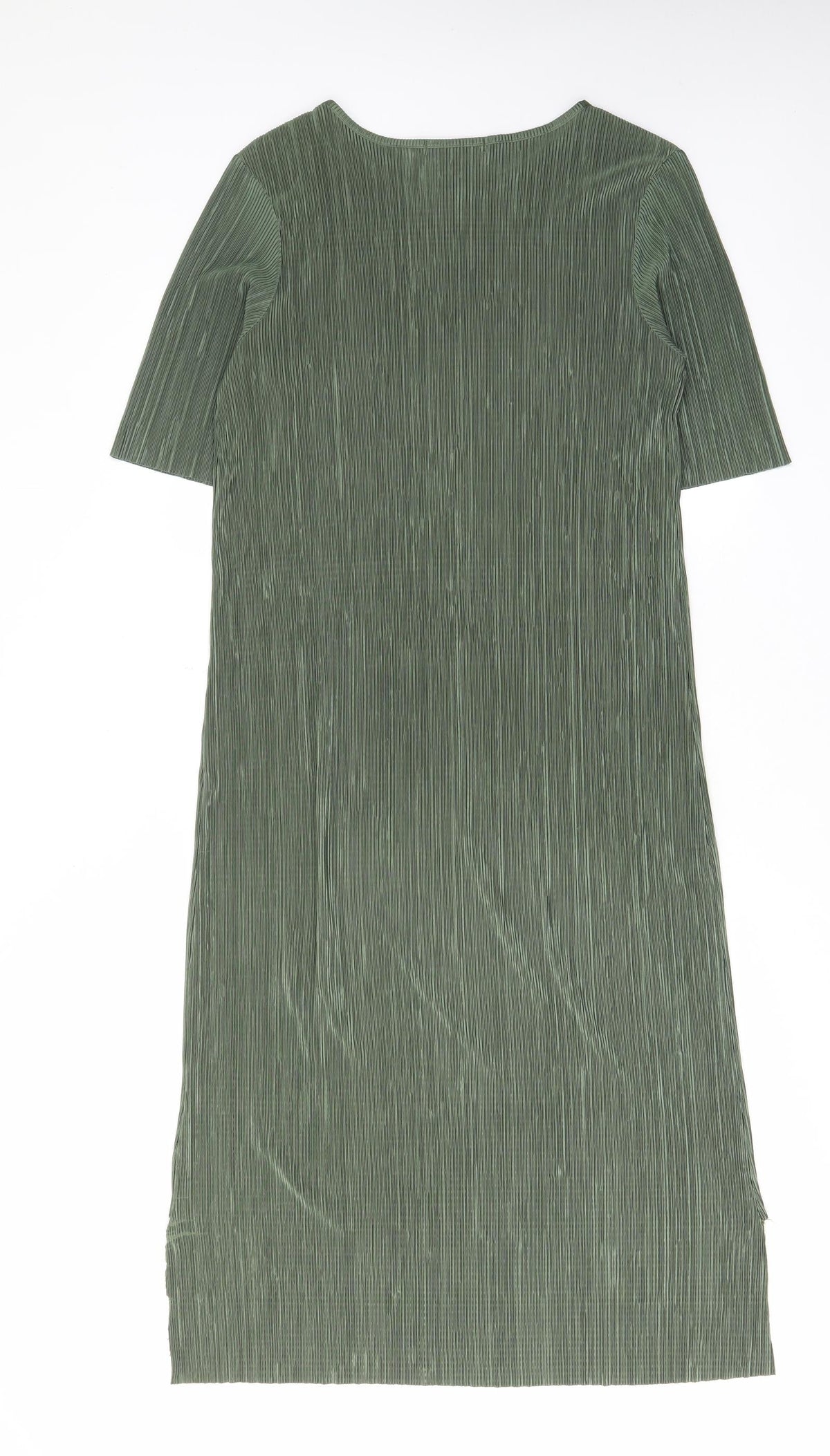 India Gray Womens Green Polyester A-Line Size 10 Crew Neck Pullover - Pleated