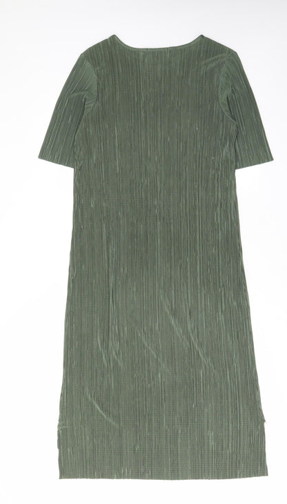 India Gray Womens Green Polyester A-Line Size 10 Crew Neck Pullover - Pleated