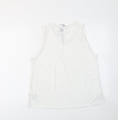 DECATHLON Boys White Polyester Basic Tank Size 16 Years V-Neck Pullover
