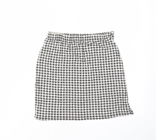 Boohoo Womens Grey Check Viscose Mini Skirt Size 10 - Elasticated Waist