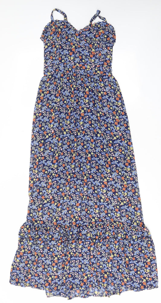 QED London Womens Blue Floral Polyester Maxi Size 6 Sweetheart Pullover - Frill Detail