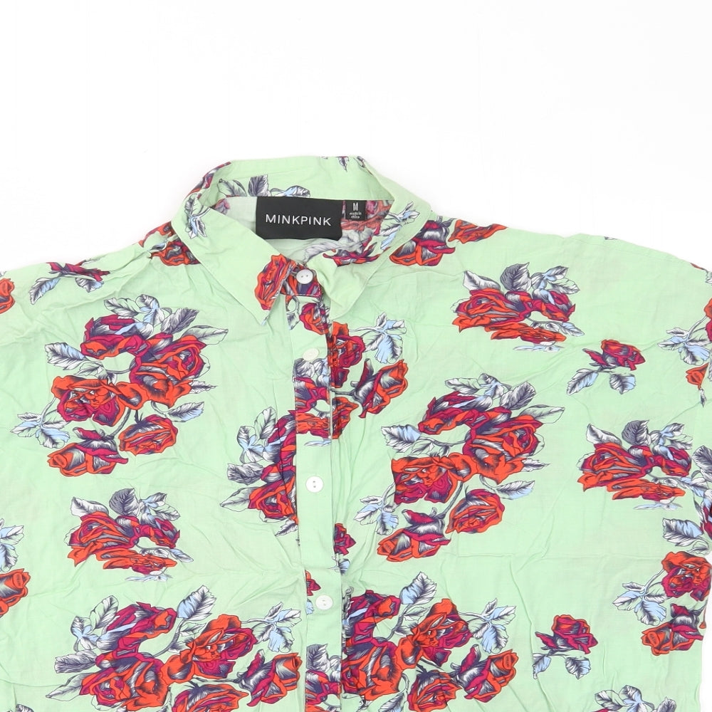 Womens UK Size M MINKPINK Green Basic Button-Up